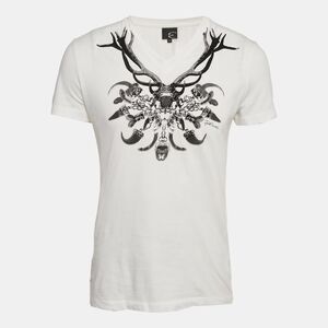 Just Cavalli White Printed Jersey V-Neck T-Shirt L